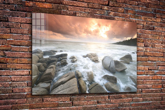 Rocky Sea Ocean Sunset UV Direct Aluminum Print Australian Made Quality