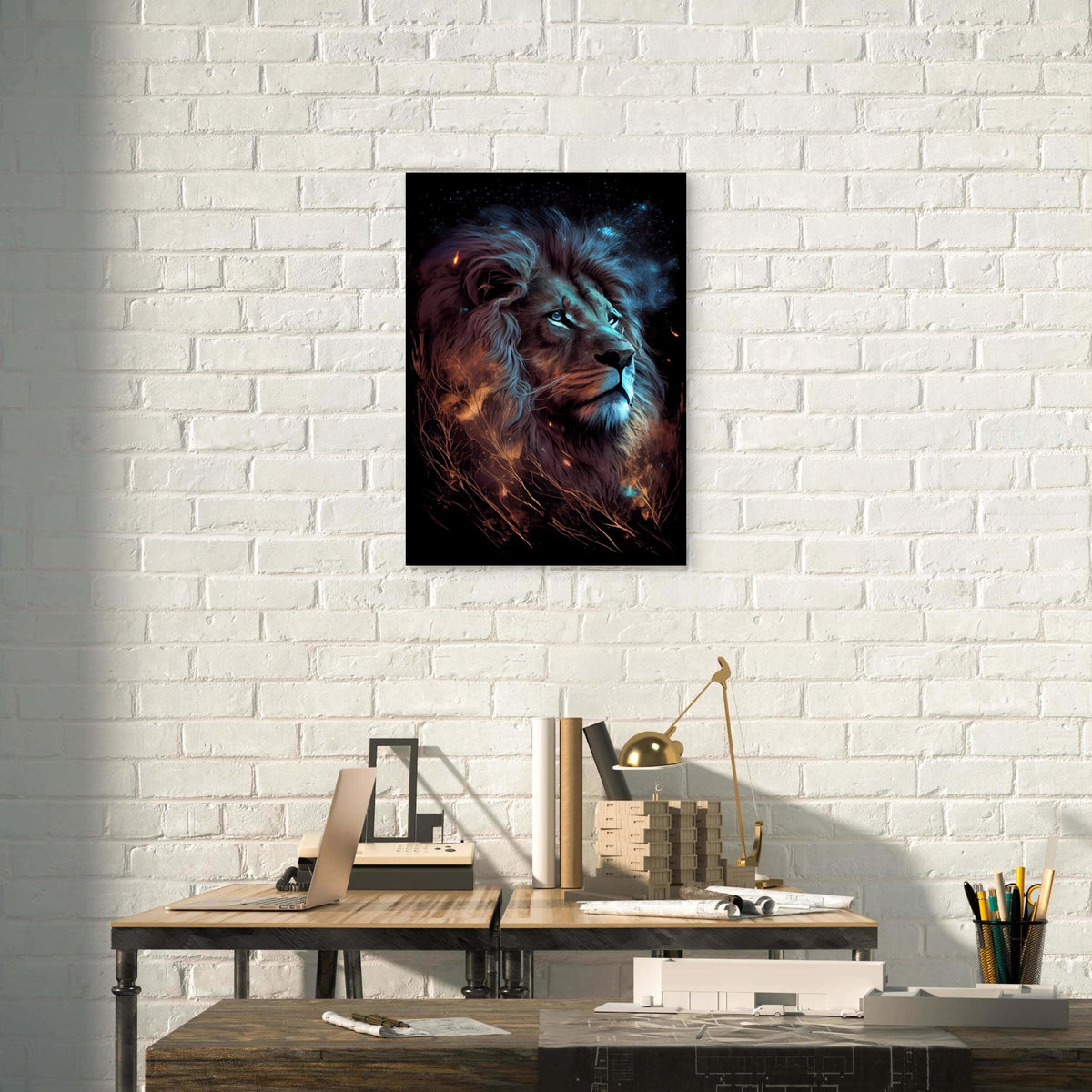 Cosmic Blue Lion Galaxy Mane 60x90cm Metal Print Ready to Hang