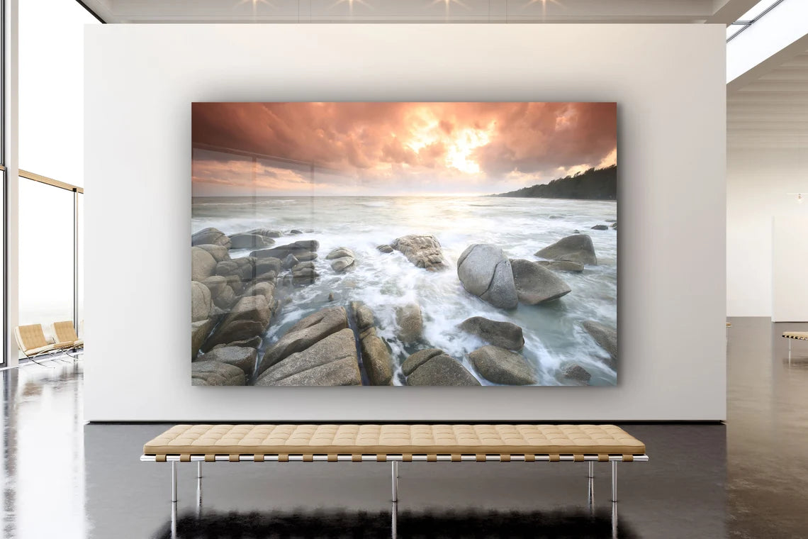 Rocky Sea Ocean Sunset UV Direct Aluminum Print Australian Made Quality