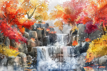 Waterfall Painting with Trees Home Decor Premium Quality Poster Print Choose Your Sizes