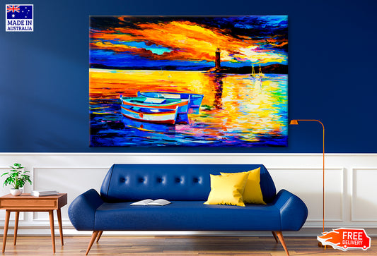 Beautiful Sunset and Boats Oil Painting Wall Art Limited Edition High Quality Print