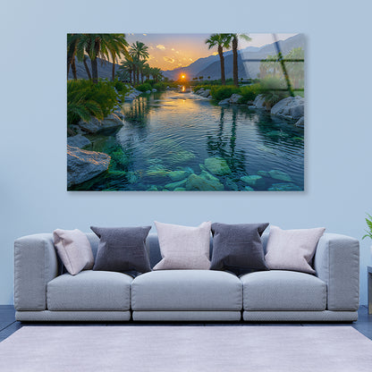 Serene Body of Water Surrounded By Rocks and Trees Acrylic Glass Print Tempered Glass Wall Art 100% Made in Australia Ready to Hang