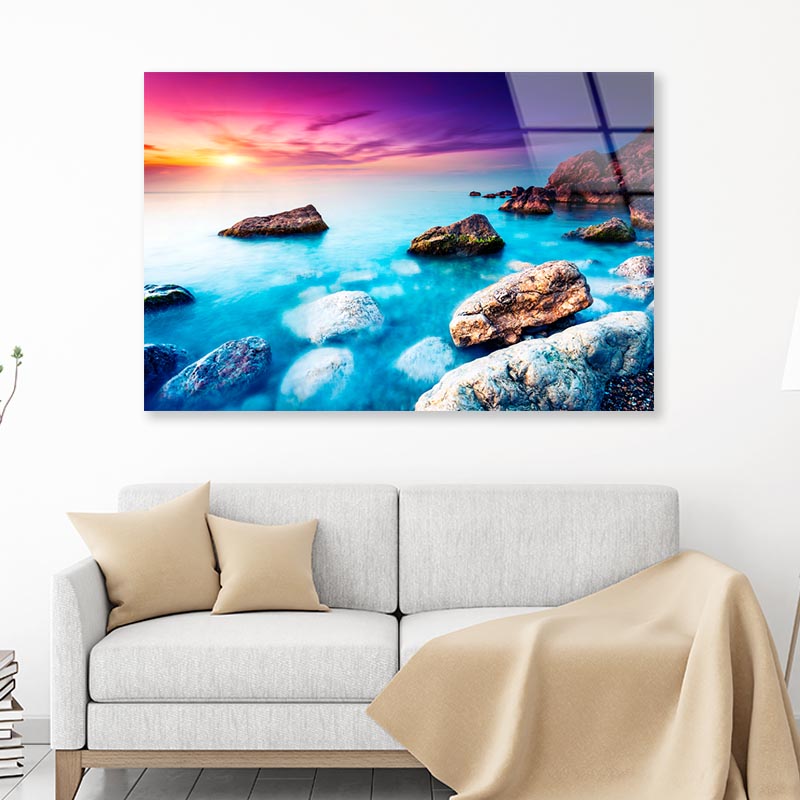 Majestic Summer Sunset Over the Sea Acrylic Glass Print Tempered Glass Wall Art 100% Made in Australia Ready to Hang