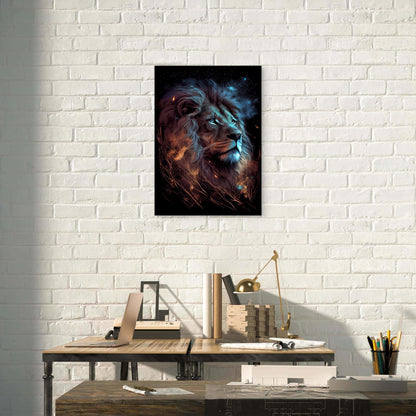 Cosmic Blue Lion Galaxy Mane 40x60cm Metal Print Ready to Hang