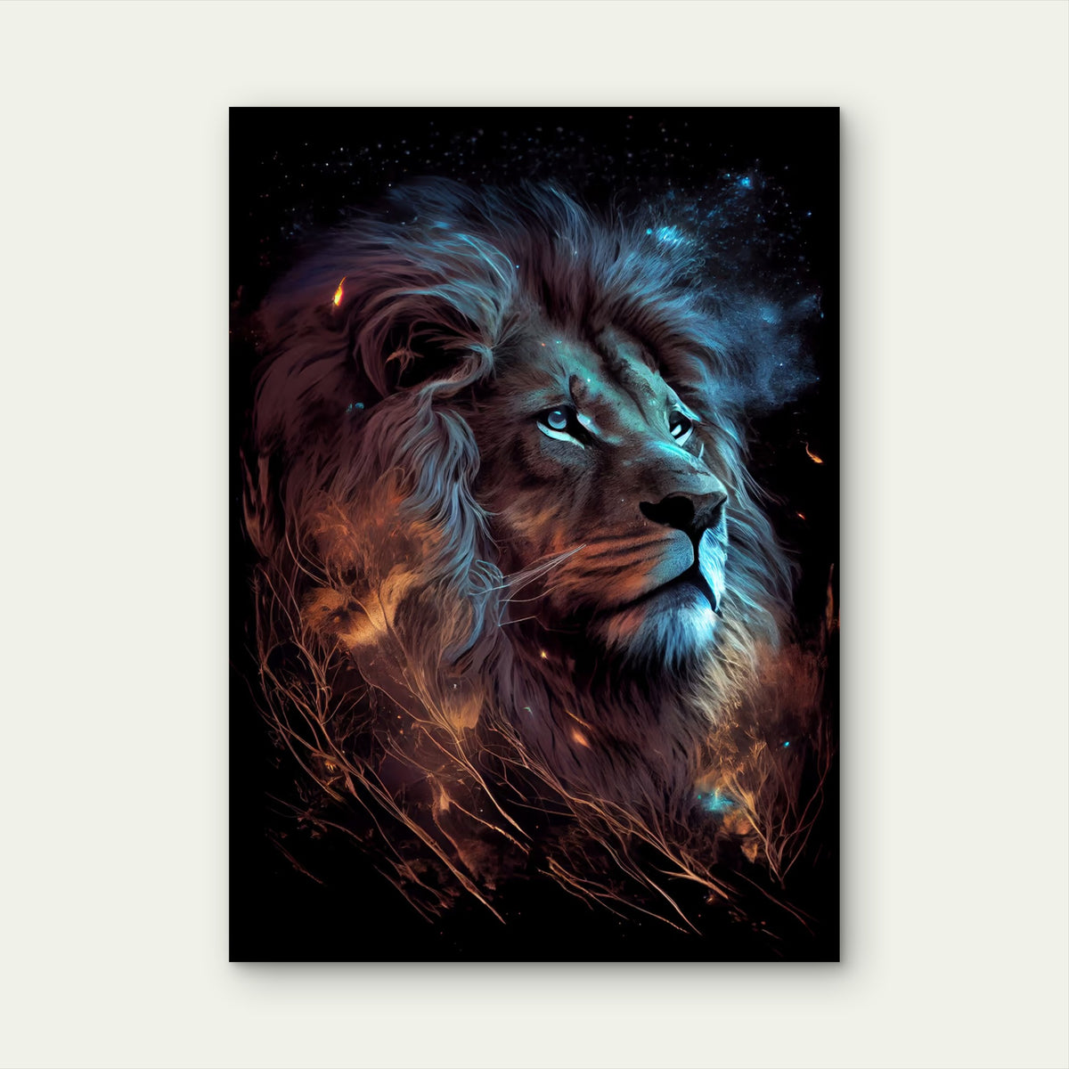 Cosmic Blue Lion Galaxy Mane 60x90cm Metal Print Ready to Hang