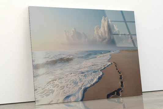 Beach with Waves and Clouds Acrylic Glass Print Tempered Glass Wall Art 100% Made in Australia Ready to Hang