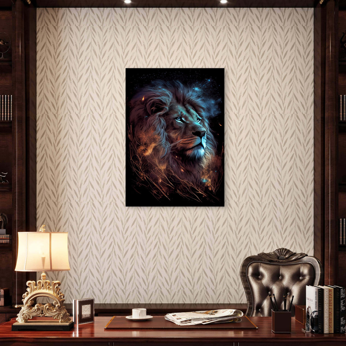 Cosmic Blue Lion Galaxy Mane 60x90cm Metal Print Ready to Hang