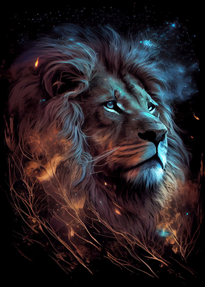 Cosmic Blue Lion Galaxy Mane 40x60cm Metal Print Ready to Hang