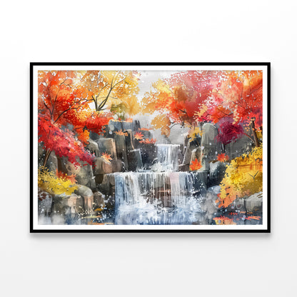 Waterfall Painting with Trees Home Decor Premium Quality Poster Print Choose Your Sizes