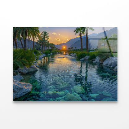 Serene Body of Water Surrounded By Rocks and Trees Acrylic Glass Print Tempered Glass Wall Art 100% Made in Australia Ready to Hang