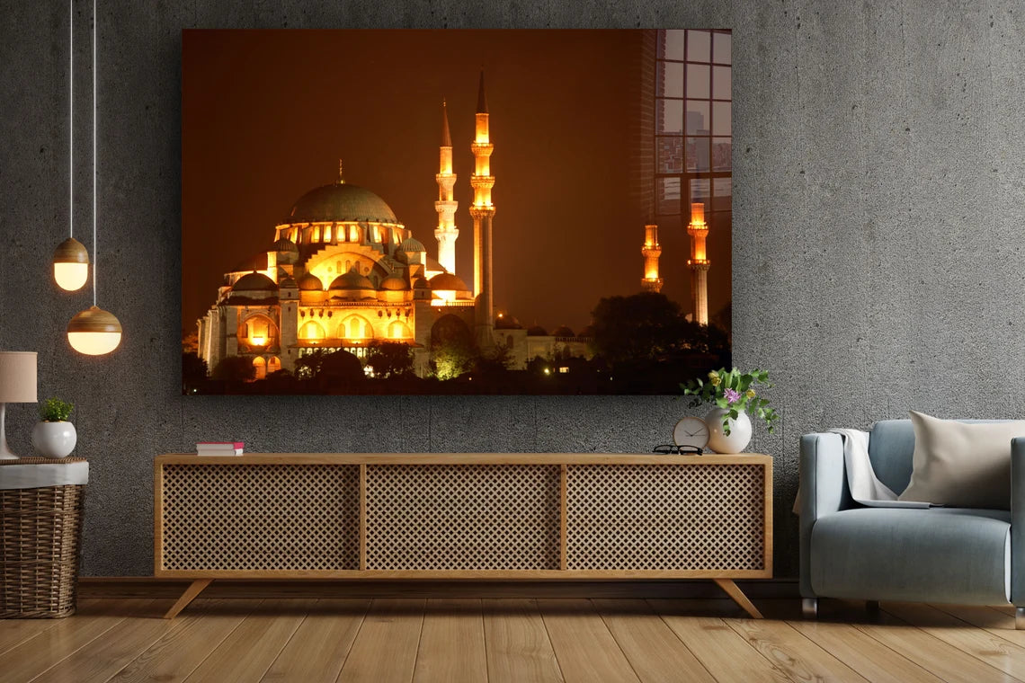 Night View of Mosque UV Direct Aluminum Print Australian Made Quality