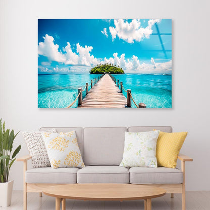 Beautiful Beach with A Wooden Walkway  Acrylic Glass Print Tempered Glass Wall Art 100% Made in Australia Ready to Hang