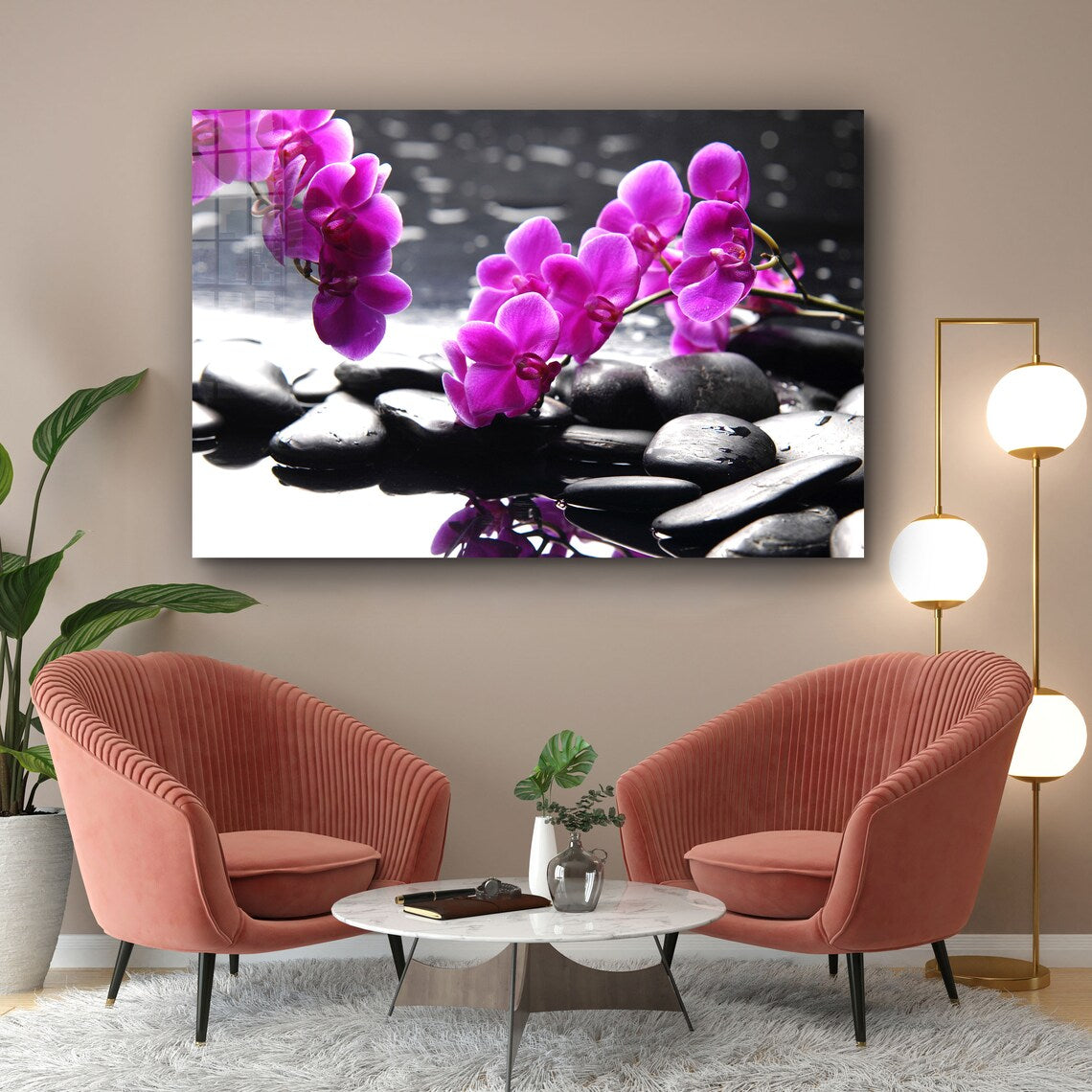 Zen Stones Pink Flowers UV Direct Aluminum Print Australian Made Quality