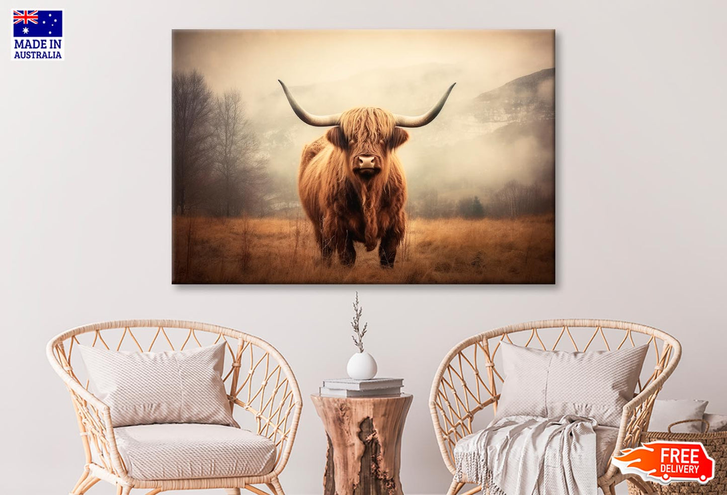 Close Up of Highland Cattle   Wall Art Decor 100% Australian Made