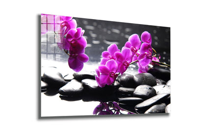 Zen Stones Pink Flowers UV Direct Aluminum Print Australian Made Quality