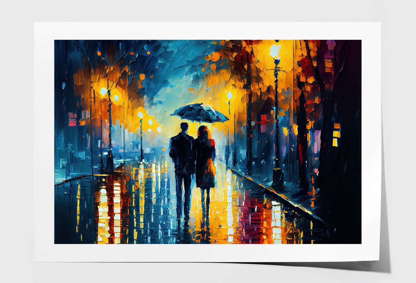 Couple with Umbrella Walking on Road Painting Wall Art Limited Edition High Quality Print Unframed Roll Canvas None