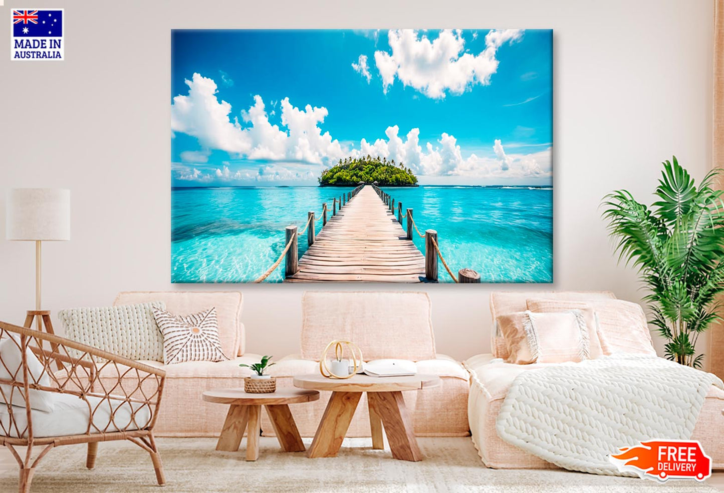 Beautiful Beach with A Wooden Walkway Wall Art Decor 100% Australian Made