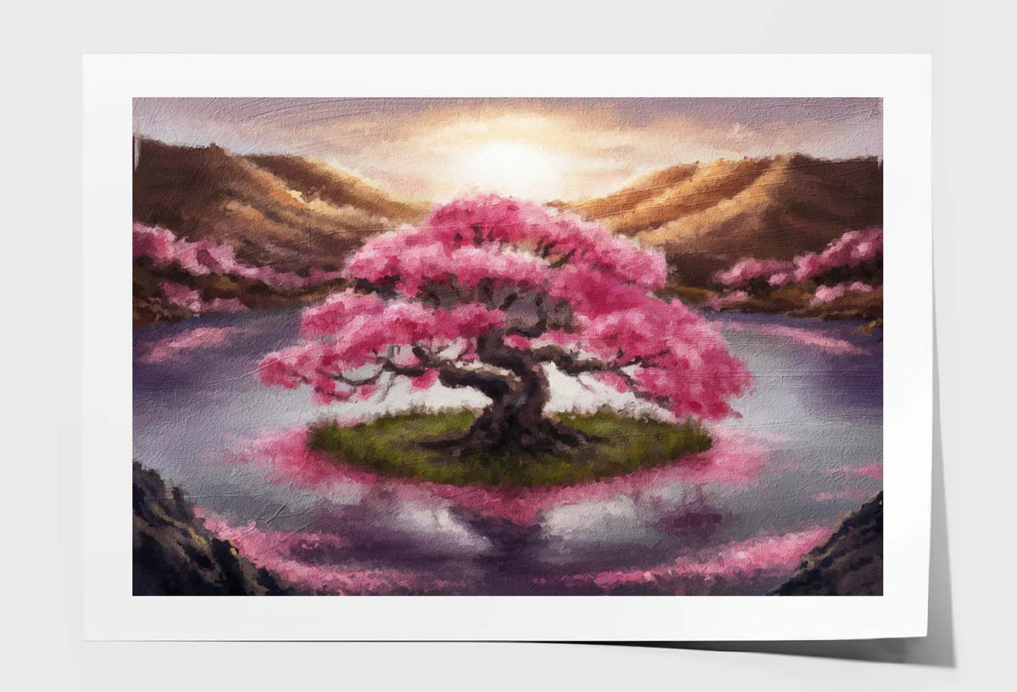 Oriental Cherry Tree, Sakura on the Lake Wall Art Limited Edition High Quality Print