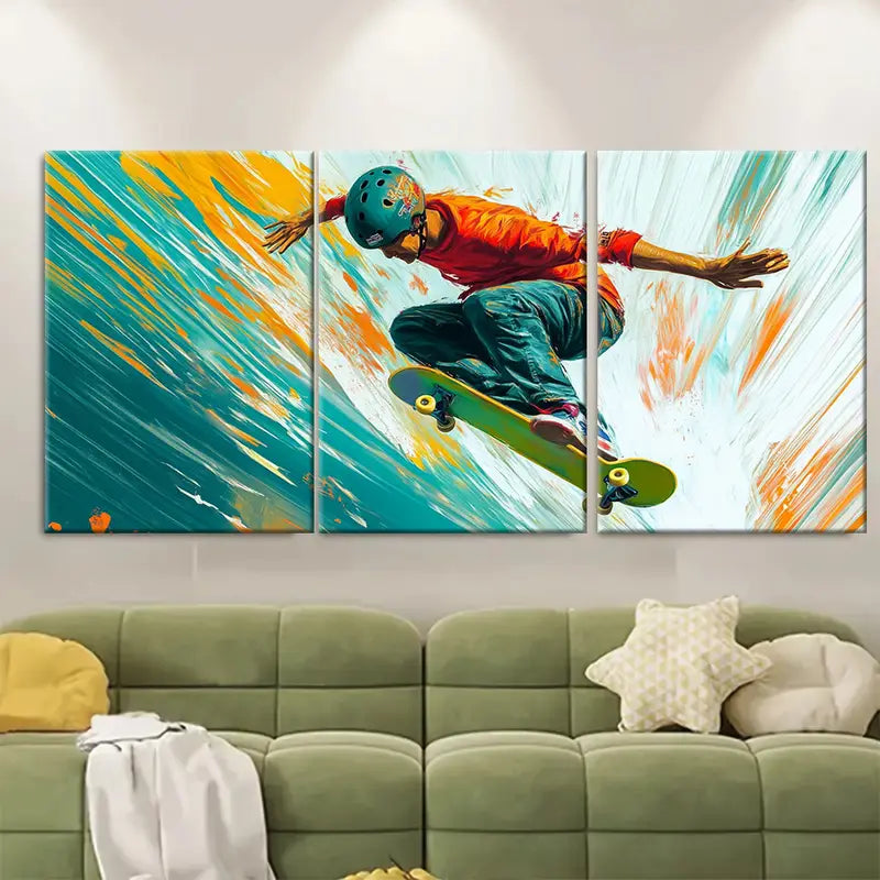 3pcs Skateboarder Abstract Sports Design Wall Art Set Canvas Framed 60x90cm - High Quality Print 100% Australian Made Wall Canvas Ready to Hang