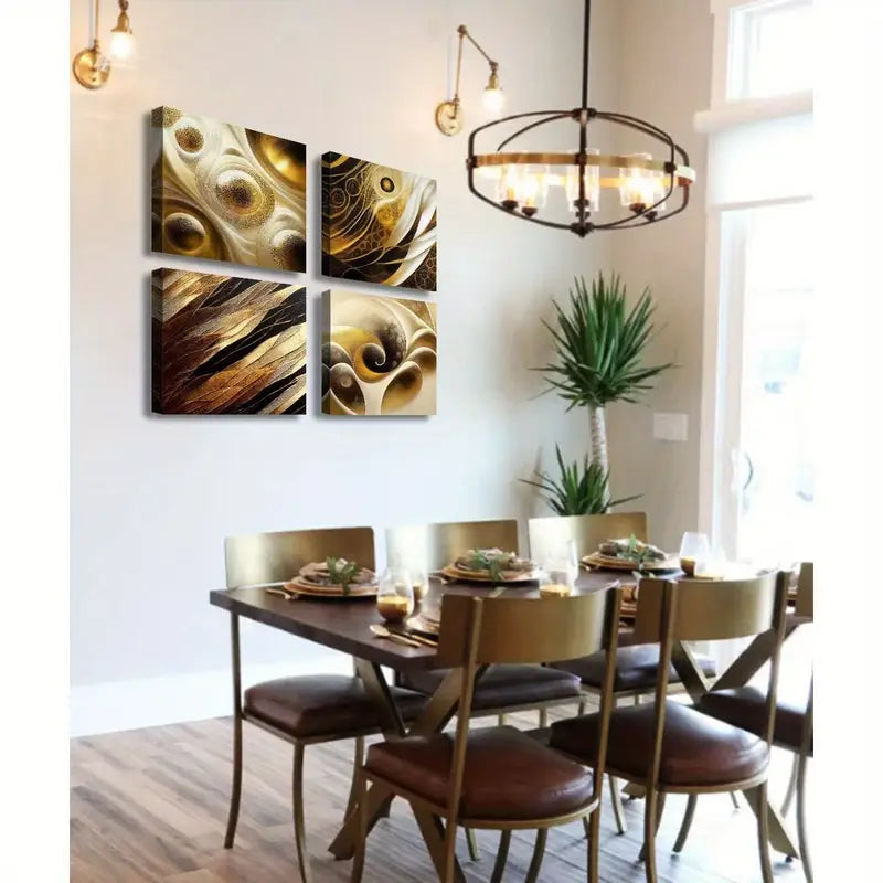 4pcs Black and Golden Picture Bedroom Wall Art Canvas Framed