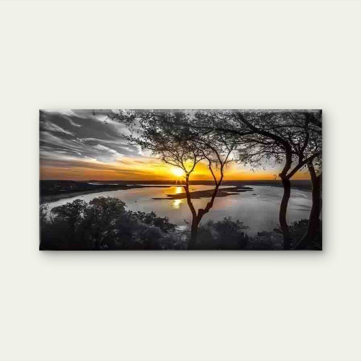 Sunset Lake View Wall Art Canvas Office Home Room Framed 120x60cm