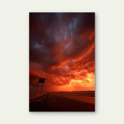 Fiery Sunset Over Open Road 60x90cm Metal Print Ready to Hang