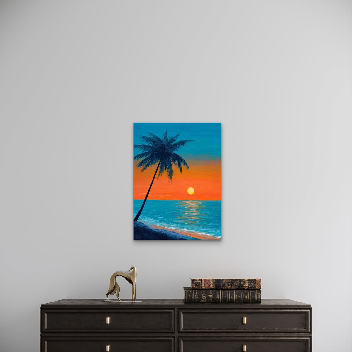 Coastal Painting with Palm Tree 60x90cm Metal Print Ready to Hang