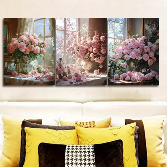 3pcs Pink & Green Botanical Decor Metal Print Ready to Hang Art