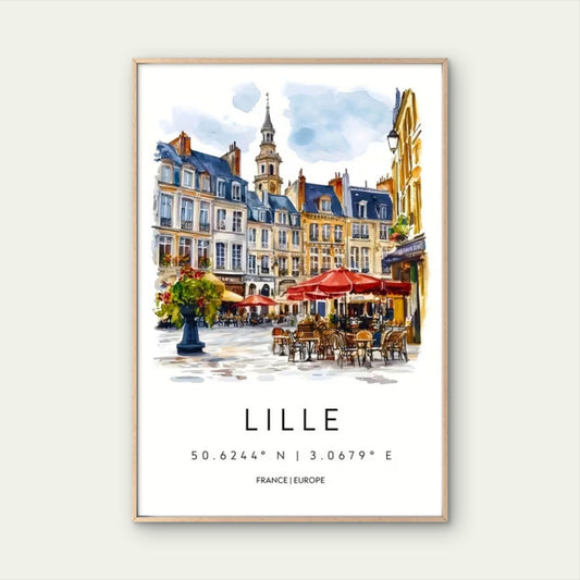 Lille France Europe French Cityscape Travel Poster Print Wall Art