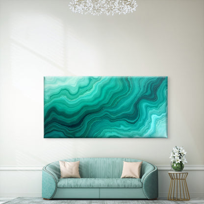 Emerald Teal Marble Waves Wall Art Canvas Office Home Room Framed 120x60cm