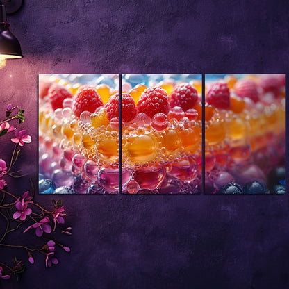 3pcs Colorful Cake with Berries Wall Art Set Canvas Framed 40x60cm - High Quality Print 100% Australian Made Wall Canvas Ready to Hang