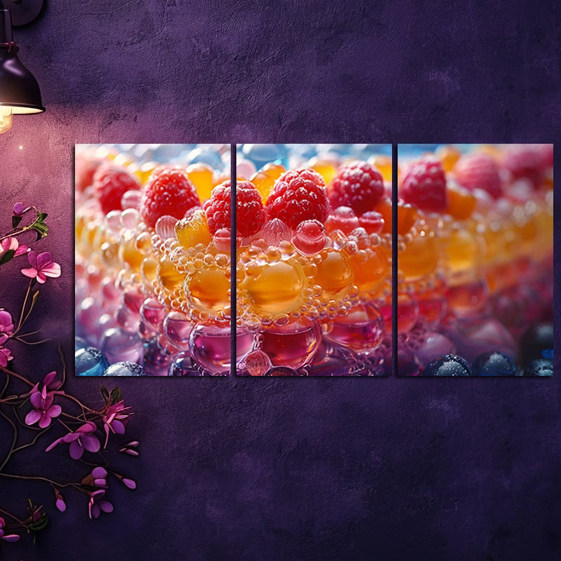 3pcs Colorful Cake with Berries Wall Art Set Canvas Framed 50x70cm - High Quality Print 100% Australian Made Wall Canvas Ready to Hang