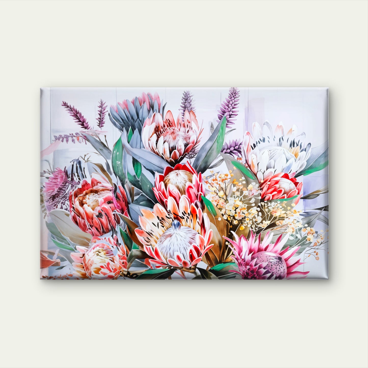 Neutral Protea Flowers Bouquet Close-Up Wall Art Decor 100% Australian Made