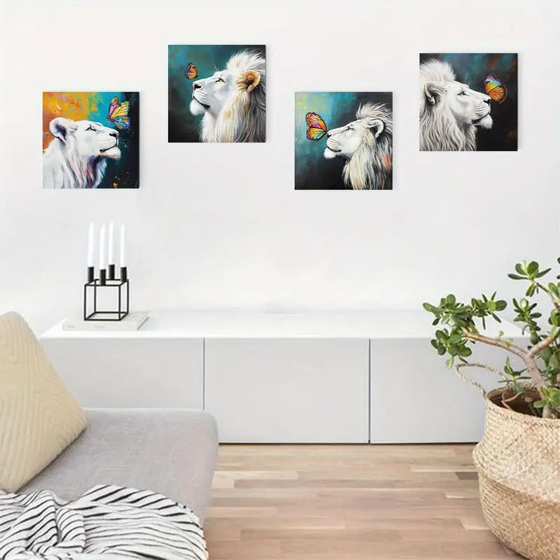 4pcs  Lion And Butterfly Colorful LB   Wall Art Canvas Framed