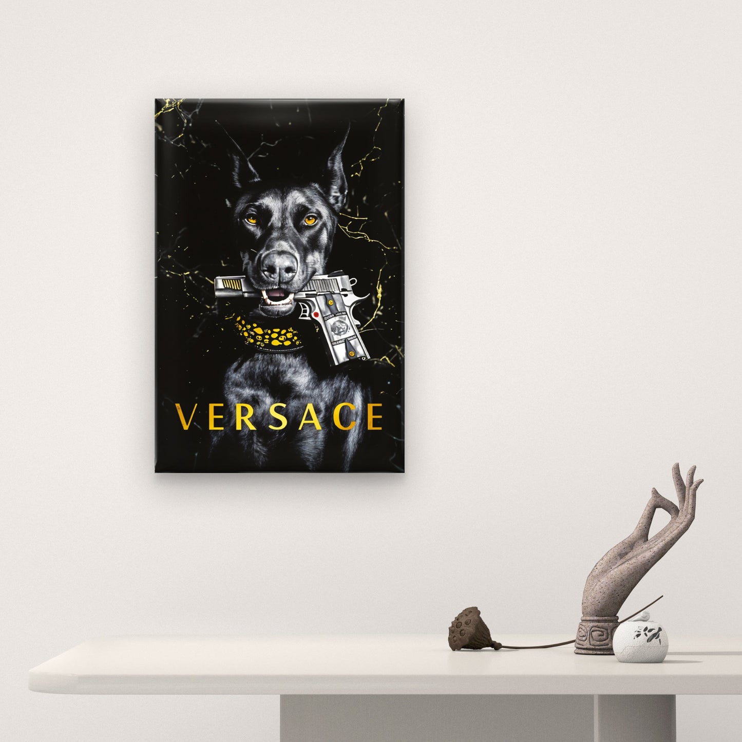 Modern Black Fashion Dobermann Dog with Gun Print 100% Australian Made