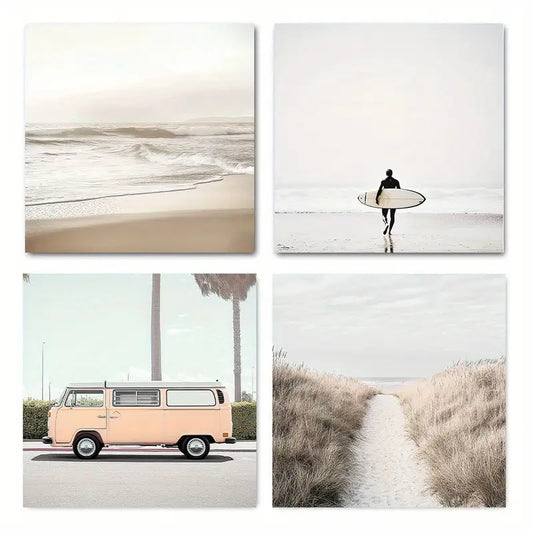 4pcs Western Cowboy Highland Cow Boots Straw Wall Art Canvas Framed