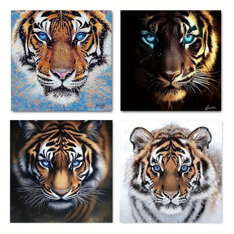 4pcs Interesting Fluorescent Tiger Wall Art Canvas Framed