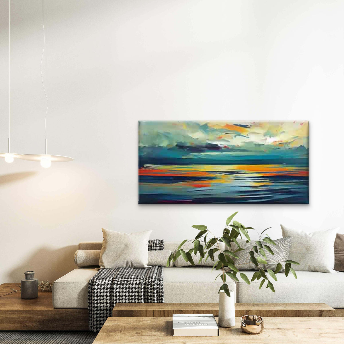 Modern Abstract Seascape Wall Art Canvas Office Home Room Framed 120x60cm