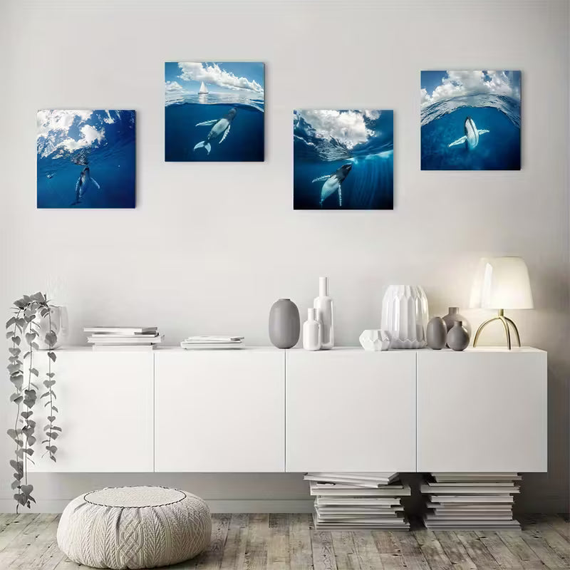 4pcs Sea Life Whale Underwater Wall Art Canvas Framed
