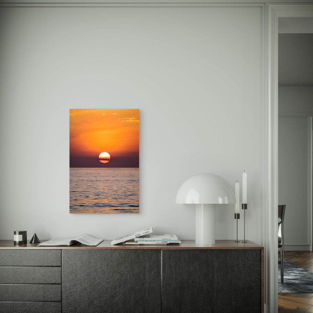 Serene Ocean Sunset with Vibrant Reflection Metal Print Ready to Hang
