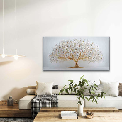 Golden Tree with White Blossoms Wall Art Canvas Office Home Room Framed 120x60cm