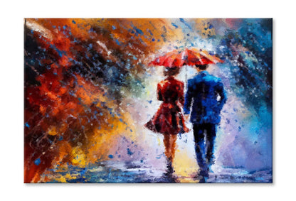 Couple Is Walking In the Rain under an Umbrella Wall Art Limited Edition High Quality Print