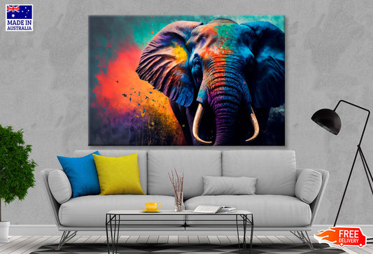 Elephant Face With Colorful Paint Wall Art Decor 100% Australian Made