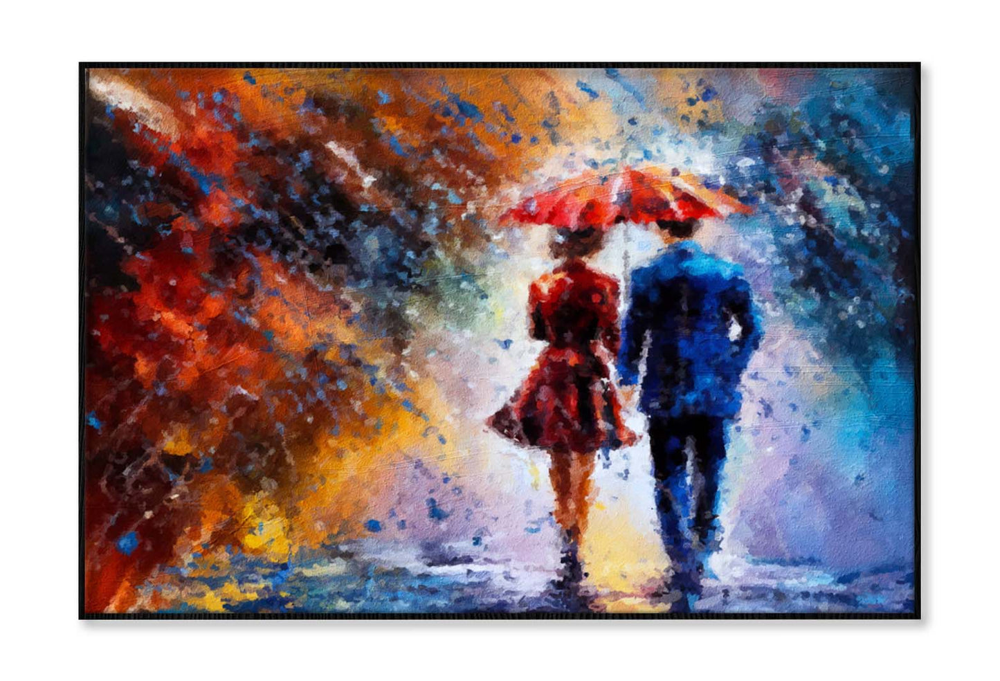 Couple Is Walking In the Rain under an Umbrella Wall Art Limited Edition High Quality Print