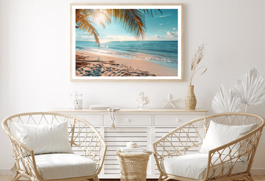 Sunny Tropical Beach with Clear Sky and Gentle Waves Home Decor Premium Quality Poster Print Choose Your Sizes