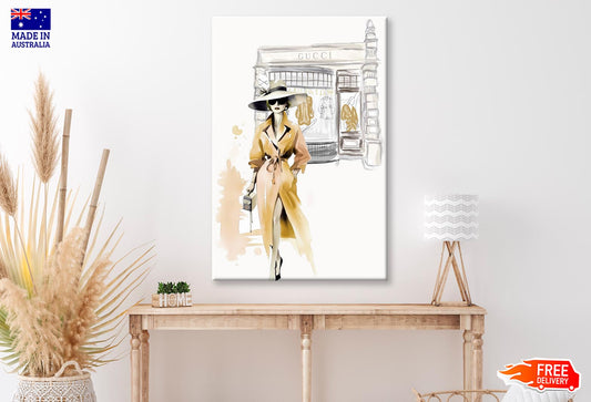 Yellow Stylish Lady with Hat Wall Art Limited Edition High Quality Print