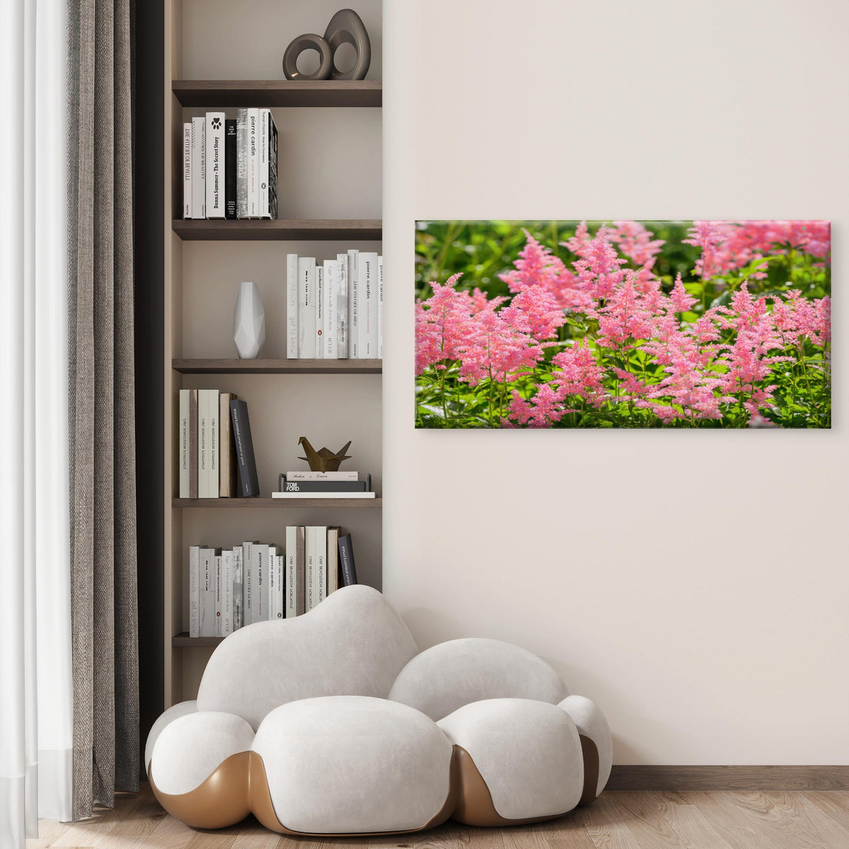 Pink Astilbe Garden Flower Wall Art Canvas Office Home Room Framed 120x60cm