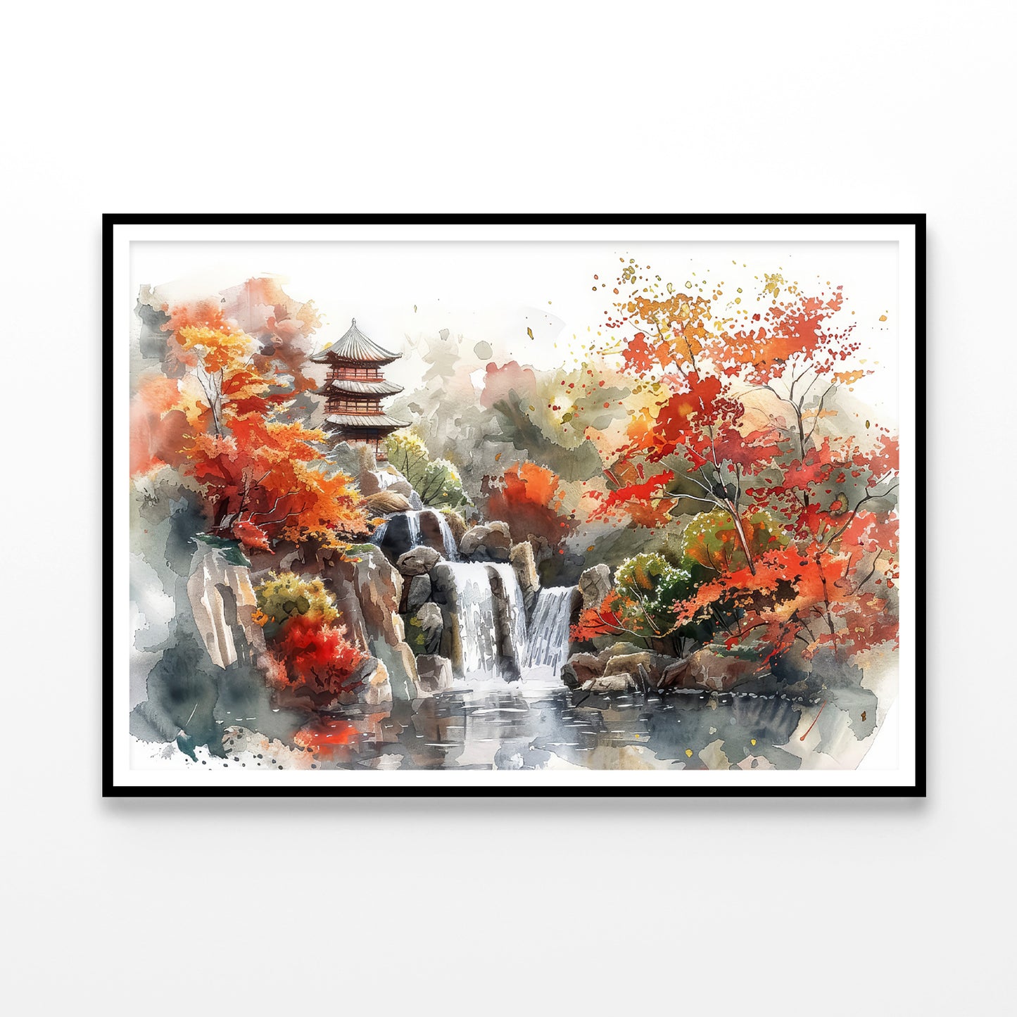 Waterfall Drawing With Trees Home Decor Premium Quality Poster Print Choose Your Sizes