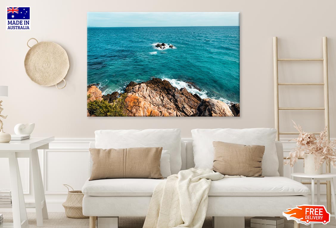 Tropical Beach At Island & Rocks Print 100% Australian Made