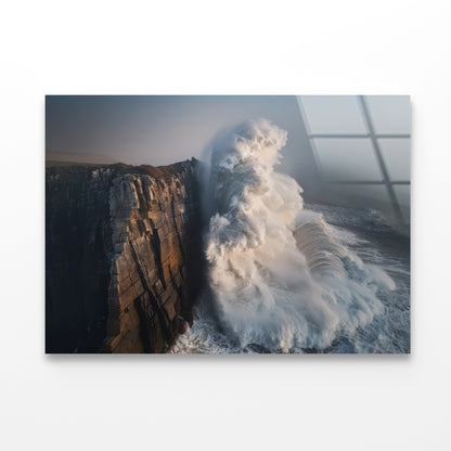 Wave Crashing Cliff Acrylic Glass Print Tempered Glass Wall Art 100% Made in Australia Ready to Hang